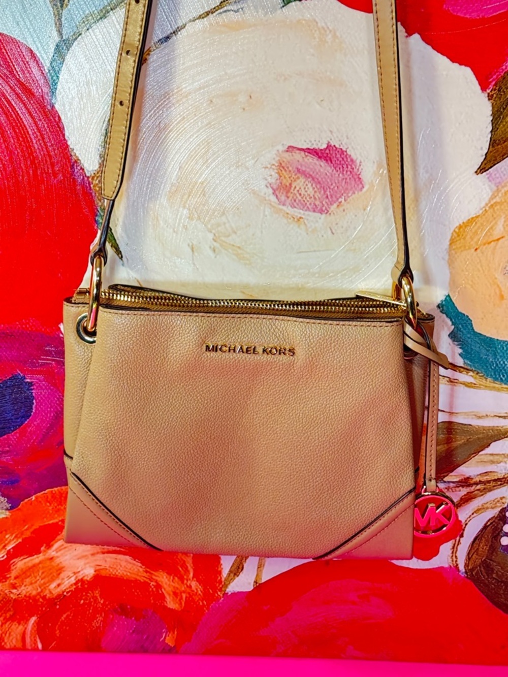 Michael Kors Tan Pebble Leather Crossbody with Gold Hardware